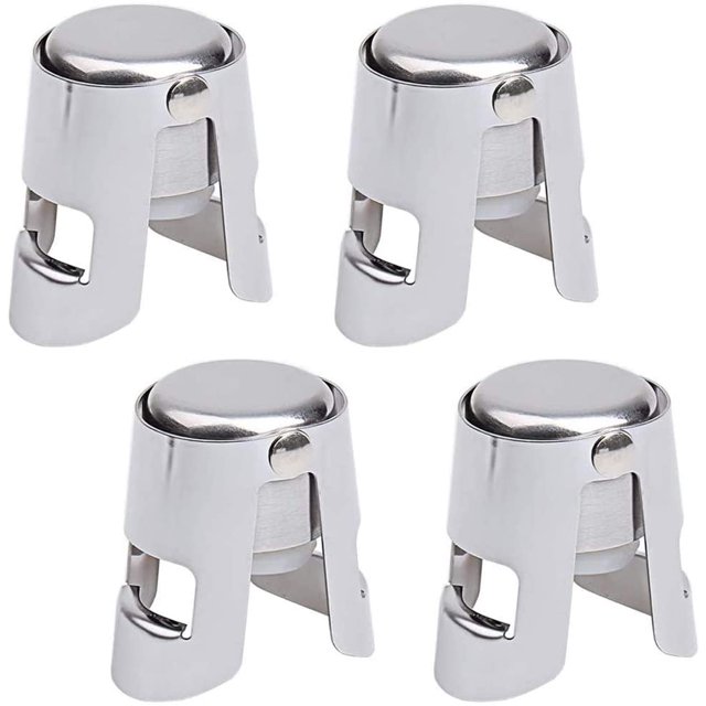 Bouchons de Champagne, 4 Pcs Bouchons de Bouteille de Vin en Acier Inoxydable, pour Champagne Pétillant Rouge Réutilisable