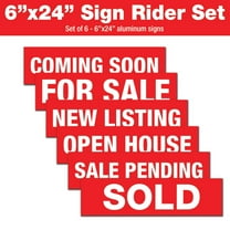 Visibility Signage Real Estate Sign Riders Set of 6 Aluminum Metal printed 6" x 24" Comimg Soon/For Sale/New Listing/Open House/Sale Pending/Sold