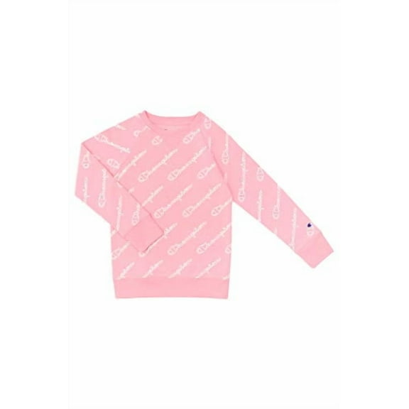 Champion Aop Open Script Raglan Cvc Crew Boys Active Sweatshirts Size S, Color: White