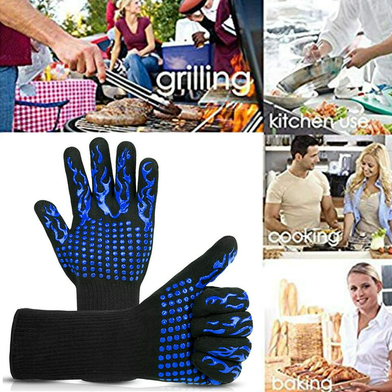 1472 Extreme Heat Resistant BBQ Gloves, Food Grade Kitchen Oven Mitts Flexible Hot Grilling Gloves with Cut Resistant, Silicone Non-Slip Cooking
