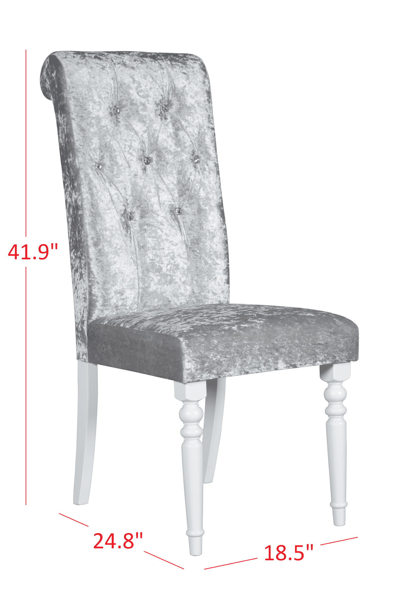 Home Design Reston Dining Chair (Set of 6), White/Shiny Silver Gray, Diamond-tufted back, Padded seat, Turned front legs, Tapered back legs, Luxurious design, Comfortable seating
