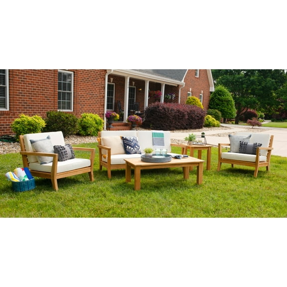 Linon Cormeer 5-Piece Outdoor Patio Furniture Set, Natural/Antique White