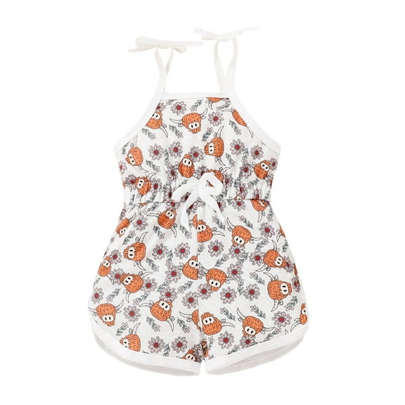 Weebloom Baby Girl Clothes Set Sleeveless Cartoon Cow Prints Jumpsuit Clothes Girls Romper White 18-24 Months