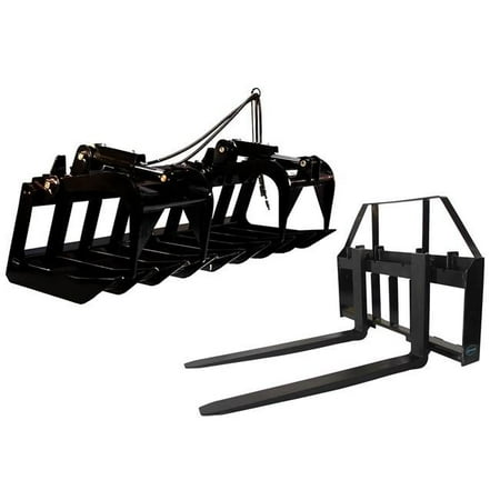 60" Root Grapple Bucket & 42 HD Pallet Forks Package Skid Steer Loader Tractor