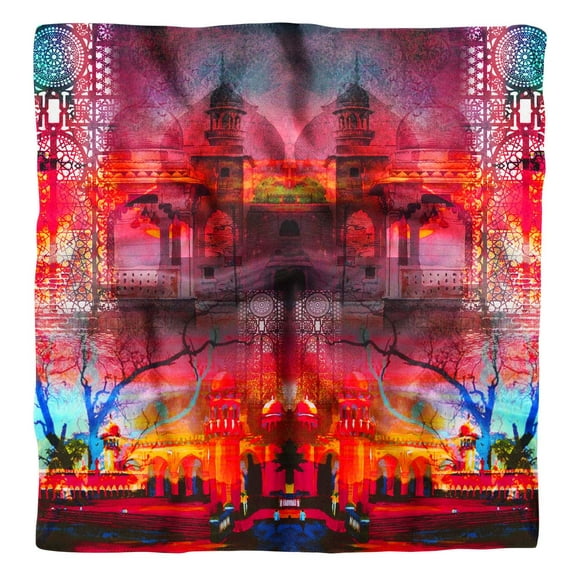 Phagun Orange Mughal Monuments Pure Silk Printed Scarf Square Dupatta Head Neck Wrap Bandanas For Women