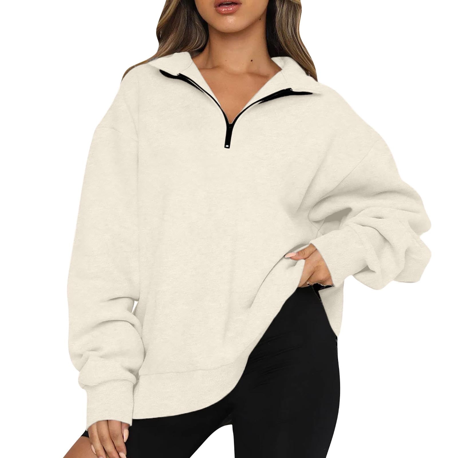 Womens Oversized Half Zip Pullover Tops Long Sleeve Sweatshirt Quarter ...