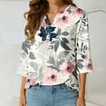 thumbnail image 3 of AKOEE Polyester Graphic Tee Shirts for Women Loose 3/4 Length Sleeve Summer Floral Tops Buttons Henley T Shirt (Large, Gray 01), 3 of 5