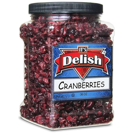 Dried Cranberries by It's Delish, 36 Oz Jumbo Container  Bulk Fresh Cranberry Dried Fruit  Great for Salads, Topping, Cooking, Baking, Snacking and Mixes - Vegan, OU Kosher Certified