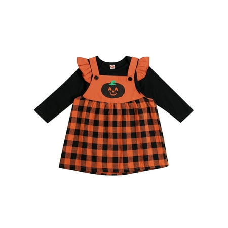 

Pudcoco Baby Autumn Set Long Sleeve Round Collar Romper Plaid Skirt