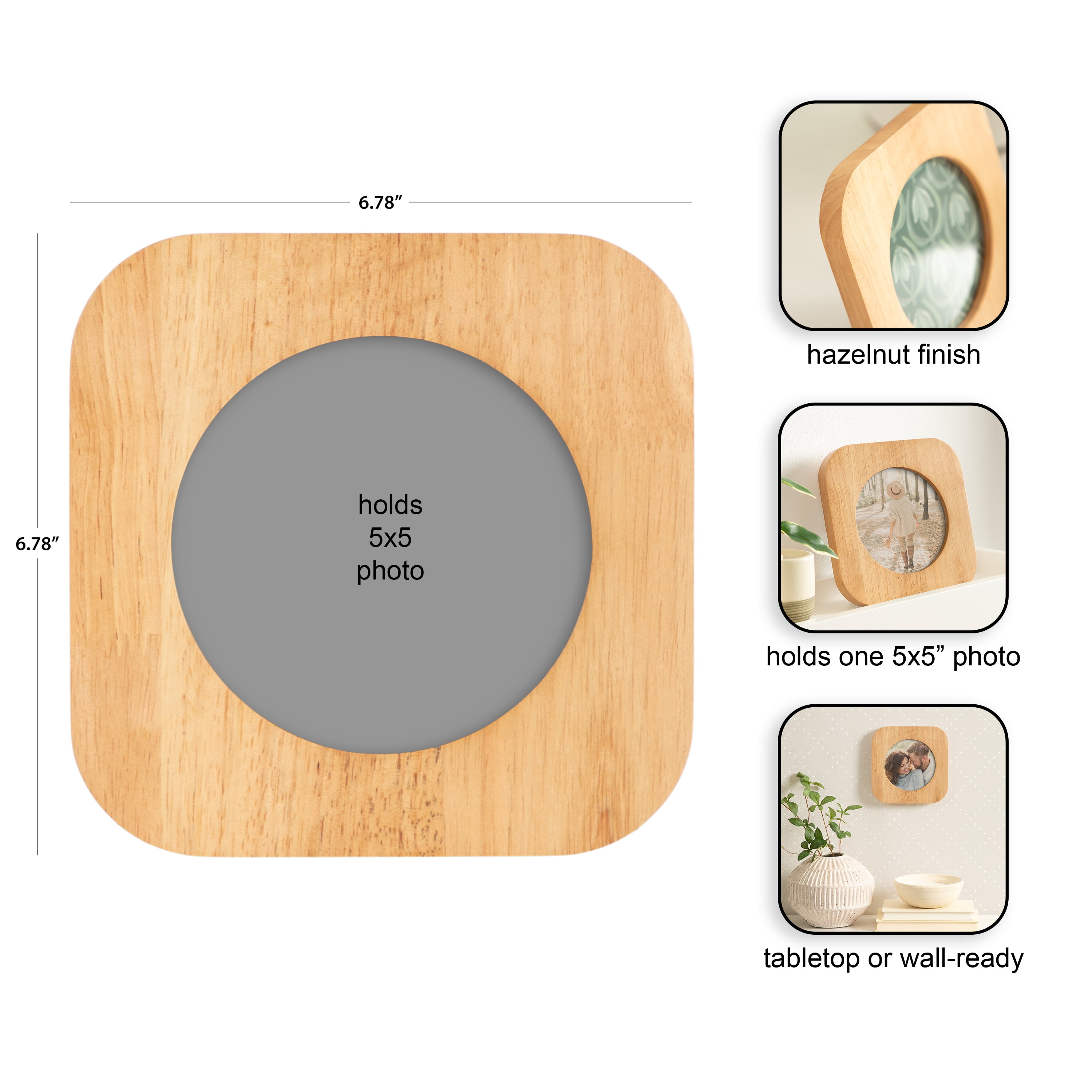 DesignOvation – 5x5 Picture Frame – Rounded Hazelnut Tabletop Photo Frame
