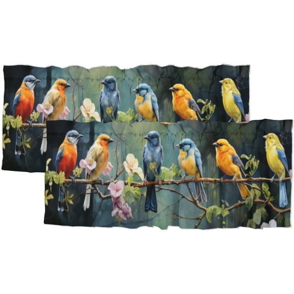 Hummingbird Rod Pocket Thermal Insulated Curtain Valance Spring Flower Branch Bird Nature Theme Window Treatment for Living Room Bedroom Bathroom 54 by 18 in, 2 Panel