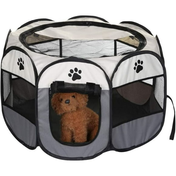 Parc pliable pour animaux de compagnie Parc pour chiens et chats Tissu doux Portable Pliable Chiot Run Cage Pet Chenil Intérieur Extérieur Utilisation Gris 29 "x 29" x 16 "
