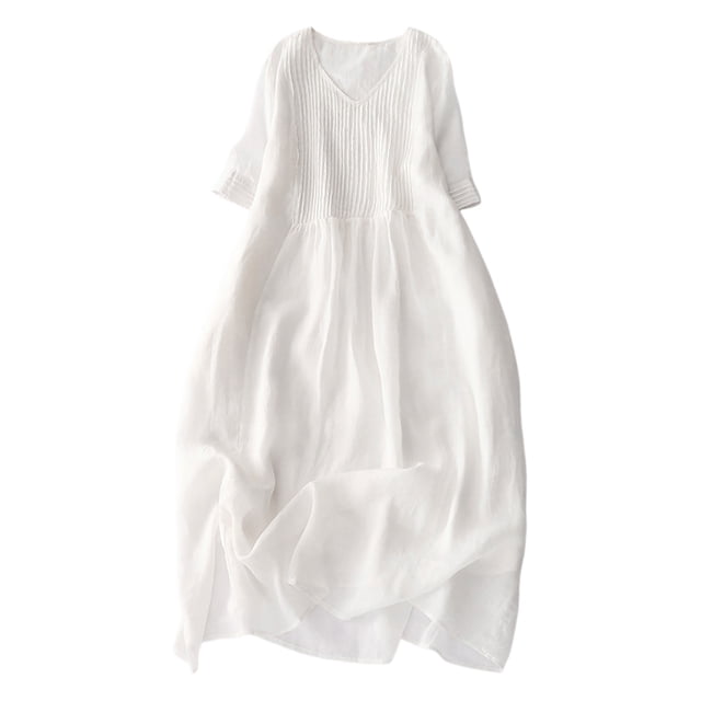 Robe Femme Couleur Unie Col en V Polyester Manches Courtes pour Usage Décontracté et Intérieur