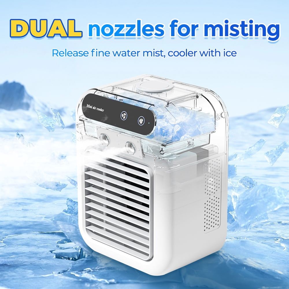 Portable Air Conditioners, 3-In-1 Cooling Fan Air Conditioner with Speed Mist & Fan, Built-In 1800mah Battery, 500ml Water Tank, Portable Air Cooler for Office, Room, Bedroom