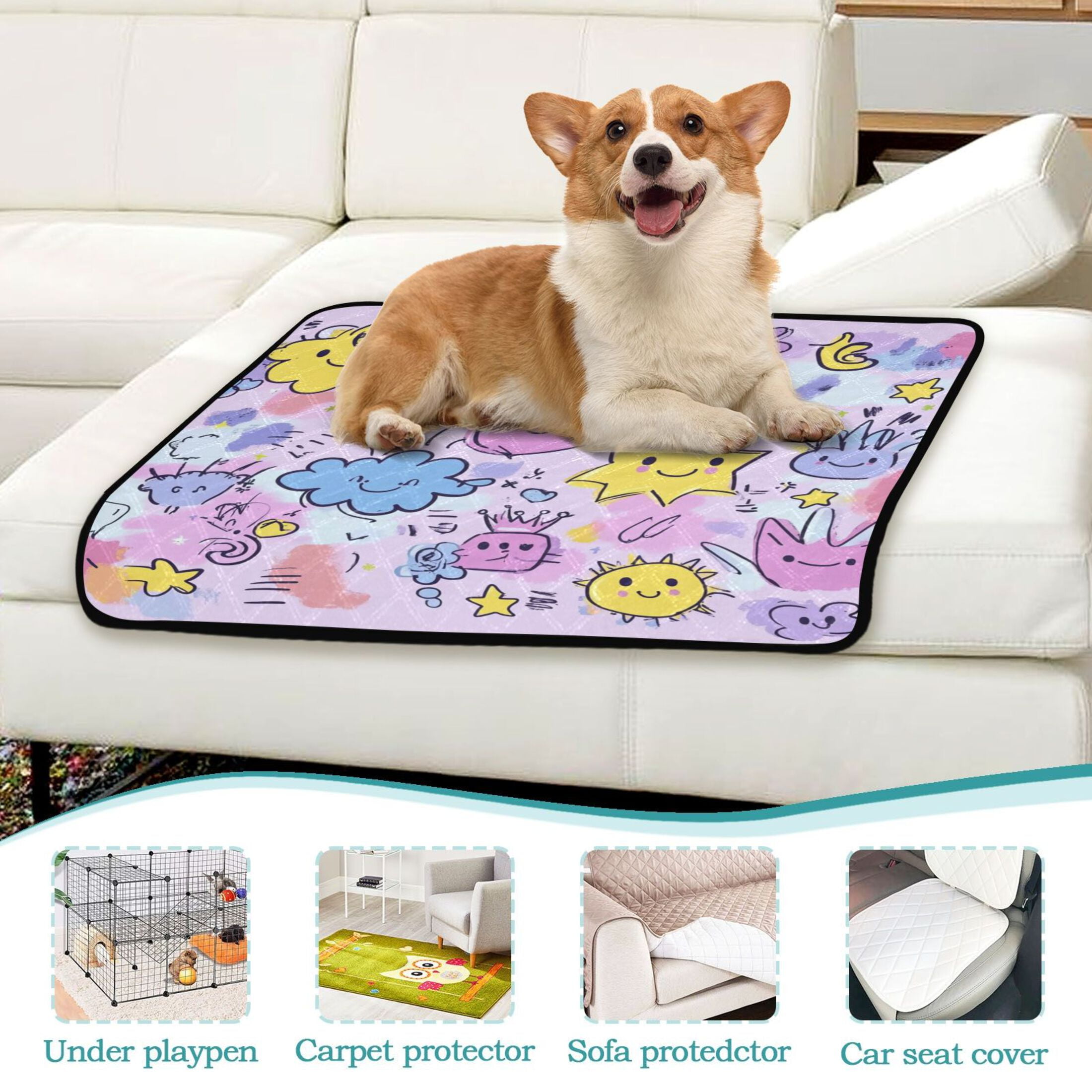 Qxltty Graffiti Elements Pattern Cat litter Pads Pet Set of 2 Diaper Mats Center Anti-leakage Layer Absorbent Soft and Comfortable
