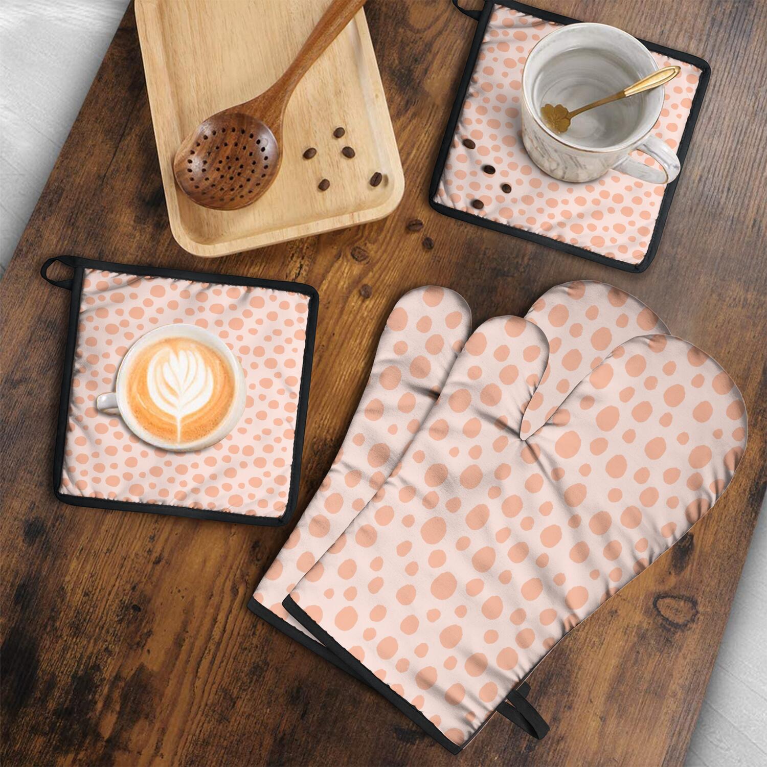 Leopard Print Oven Mitts and Pot Holders Set Of 4, Heat Resistant Kitchen Gloves with Non-Slip Grip, Hanging Loop, Soft Cotton Lining for Baking, Cooking, Grilling, Barbecue