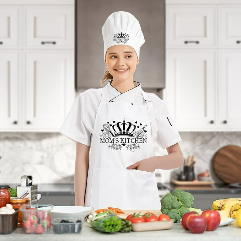 Mom's Kitchen Chef Hat and Apron Set, Funny Chef Hat for Woman, Funny  Cooking Grilling Apron Gift for Woman Mom Sisters, Gifts for Mom and Mother  in Law from Daughter Son,White Adjustable