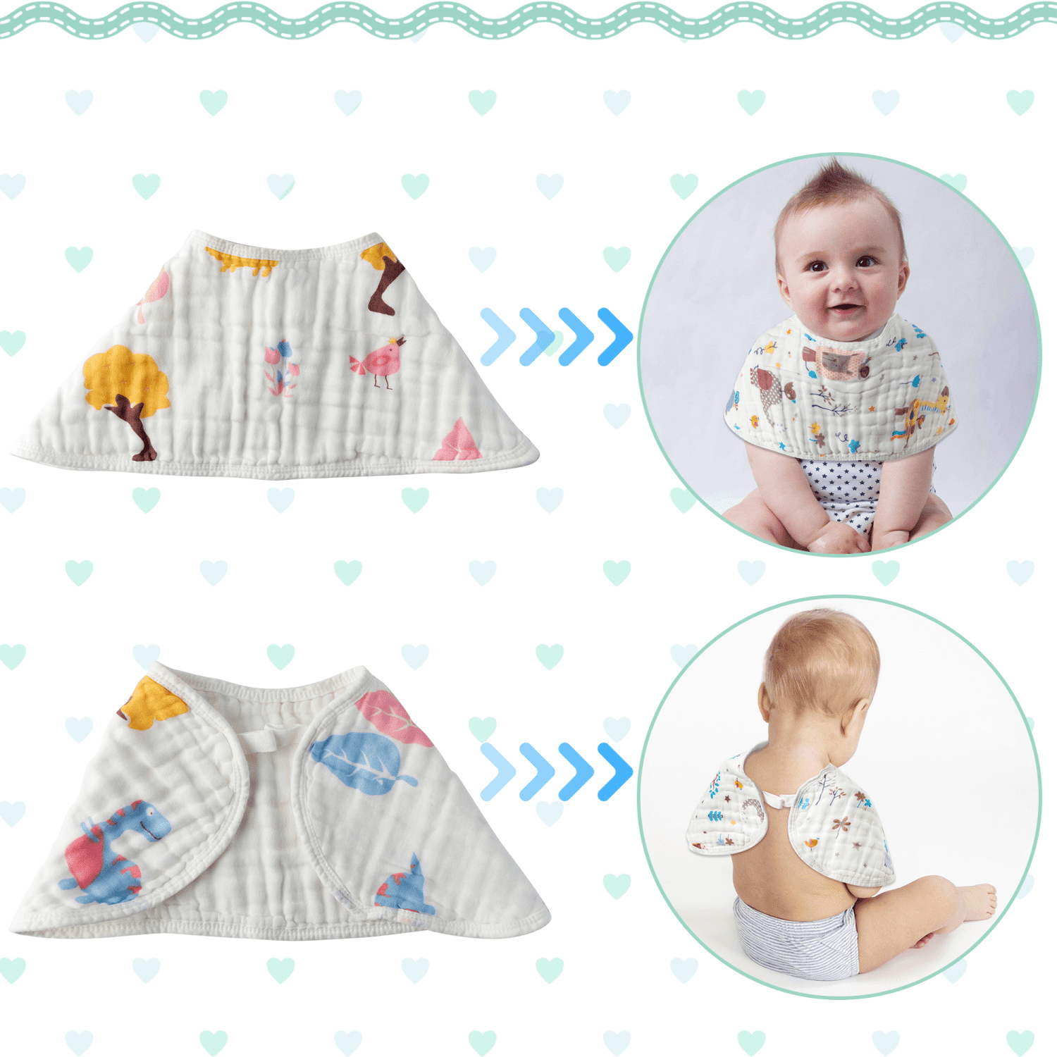 5PCS Cotton Gauze Baby Burp Towel Set Muslin Burp Cloths Baby Boys Towel Essentials for Newborns
