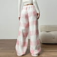 thumbnail image 4 of qolati Fleece Pajama Pants for Women Drawstring Elastic Waist Wide Leg Pants Winter Plaid Print Fuzzy Pjs Bottoms Warm Flannel Loungewear Sleep Trousers Christmas Clothes Pink XS, 4 of 6