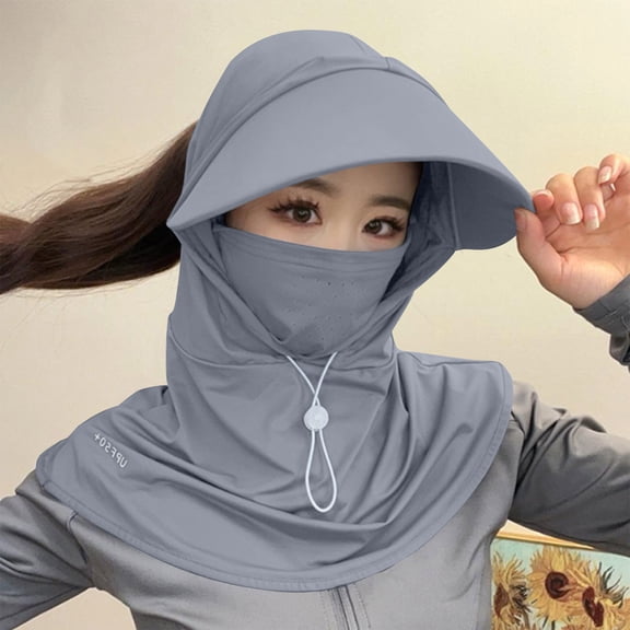 qelini Sun Hat with Face Mask Ice Silk UV Protection Cooling Mask and Cap Set Solid Color Hat for Summer Beach