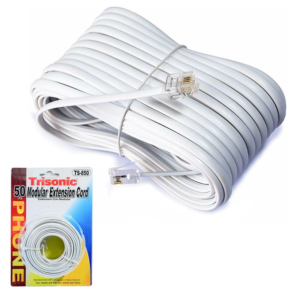 NEW 50 FT FOOT TELEPHONE PHONE EXTENSION CORD CABLE LINE WIRE WHITE RJ11 MODULAR 