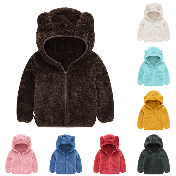 Godom Toddler Jacket Warm Ear Cute Boy Hooded Baby Kids Thick Zipper Girls Coat Outwear