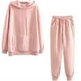 thumbnail image 1 of Women Solid Color Sets Hood Wear Lounge Wear Suit Sport Set Tops+Pants, 1 of 3