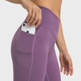 thumbnail image 3 of Mallas deportivas de cintura cruzada europeas y americanas para mujer, con bolsillos laterales dobles, sin línea en T, elásticas y de nueve puntos para levantar la cadera, 3 of 6