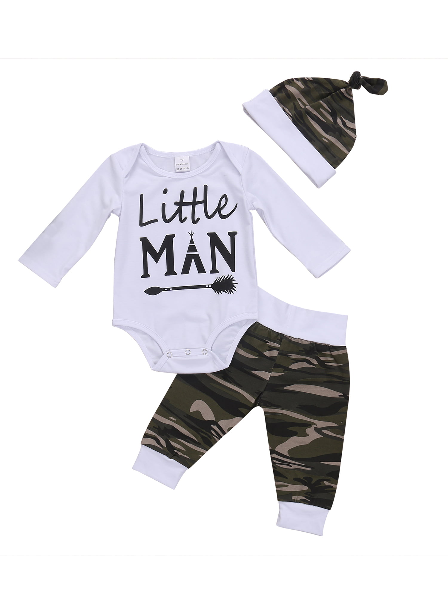 3Pcs Newborn Baby Boys Camouflage Tops Romper PaD02Ms Hat Outfits Set  Clothes 