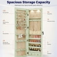 thumbnail image 6 of Costway Mirrored Wall & Door Mounted Jewelry Cabinet Storage Organizer with Lights&Drawer Green, 6 of 11