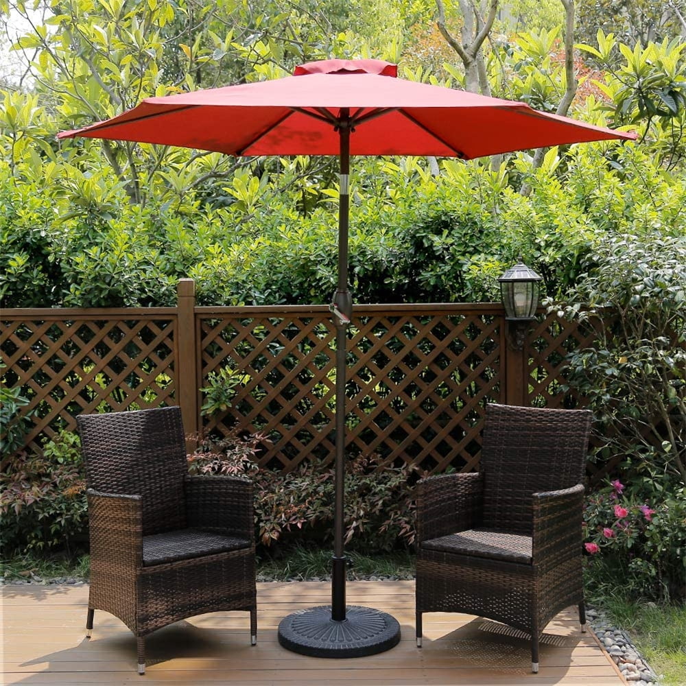 7.5 Ft Patio Umbrella Outdoor Market Table Umbrella with Crank, 6 Ribs, Polyester Canopy, Dark Red
