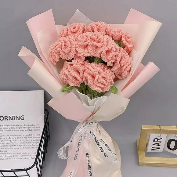 Crochet Fil Fleurs à la Main Bouquet Bricolage Matériel Pack Complet Fleurs Tricotées Fini Lys de la Vallée Rose Tissage