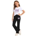 thumbnail image 4 of ITSAME Girls Outfits 2-Piece, Bow Print Crewneck T-Shirts and Flared Pants Casual Clothes Set White Size 6, 4 of 5