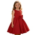 thumbnail image 5 of CAIVO Kids Girls Solid Color Bow Sleeveless Dress Party Event V-Neck Holiday Dresses, 5 of 8