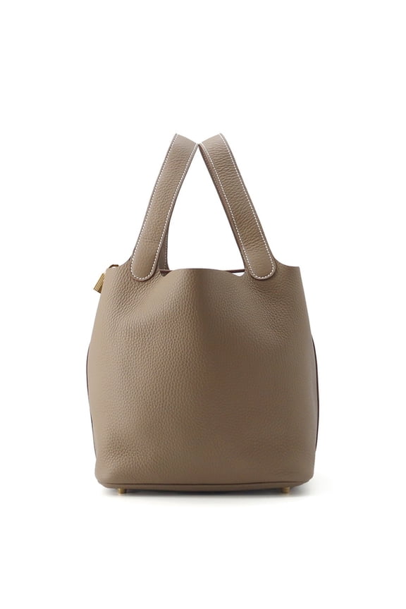 Pre-Owned Hermes Herms Picotin Lock MM Handbag in Etoupe/Clemence Leather with Double Stamp