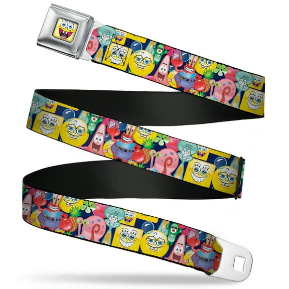 Nickelodeon Belt, Seatbelt Buckle Belt, Spongebob Expressions Friends Stacked, Youth 22 to 32 Inches