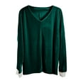 thumbnail image 4 of Spring Tops for Women Homenesgenics Clothes under $5.00 Fashion Versatile Temperament Women Solid Golden Velvet Long Sleeved V-Neck Top/Green XXL, 4 of 6