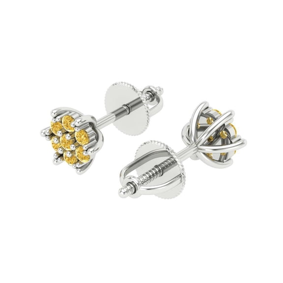 0.28Ct Brilliant Round Cut Studs Natural Citrine 14K White Solid Solid Gold Everyday Dainty Earrings Screw Back