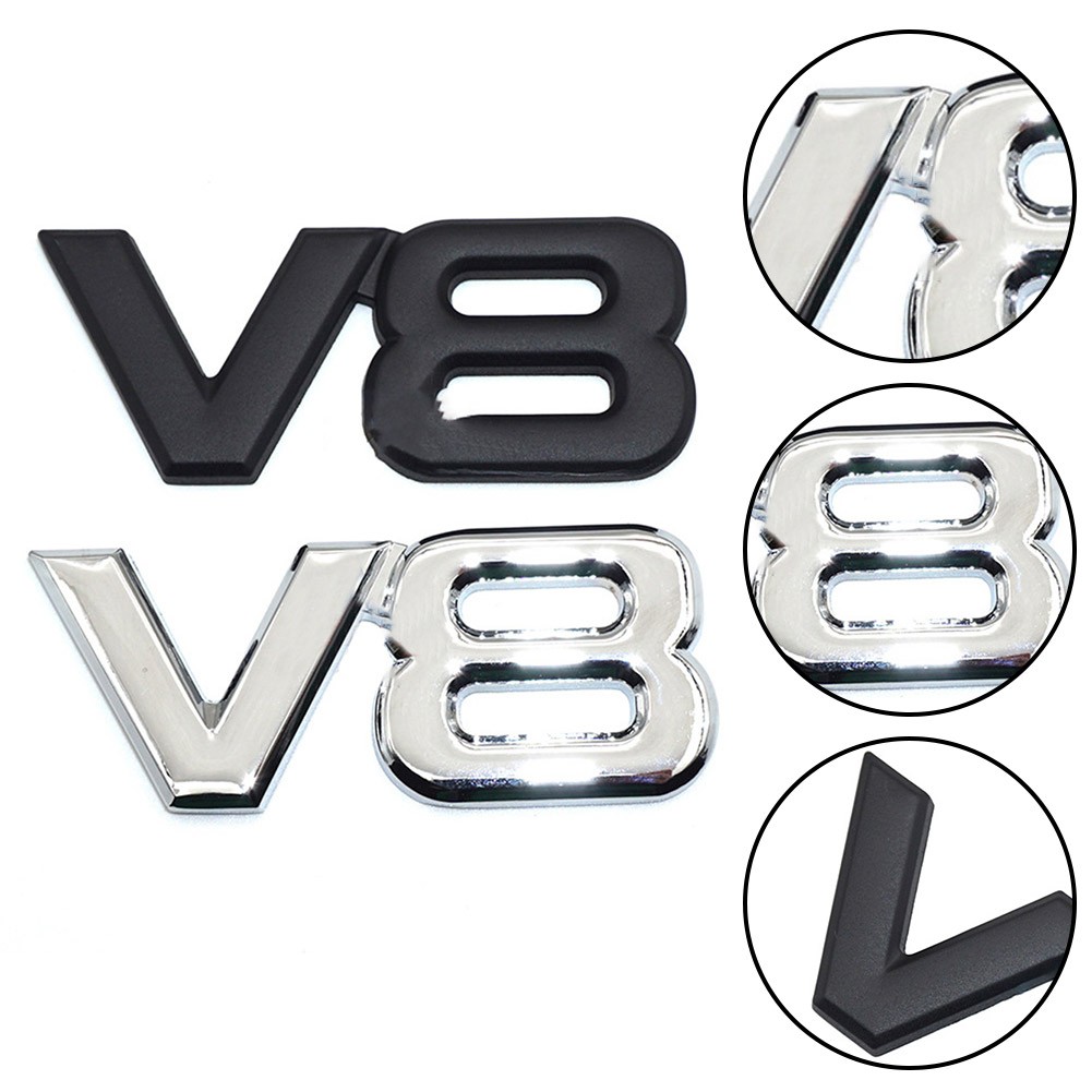 1Pc Metal V8 Car Emblem Badge Sticker Chrome Silver Metal V8 Emblem Car ...