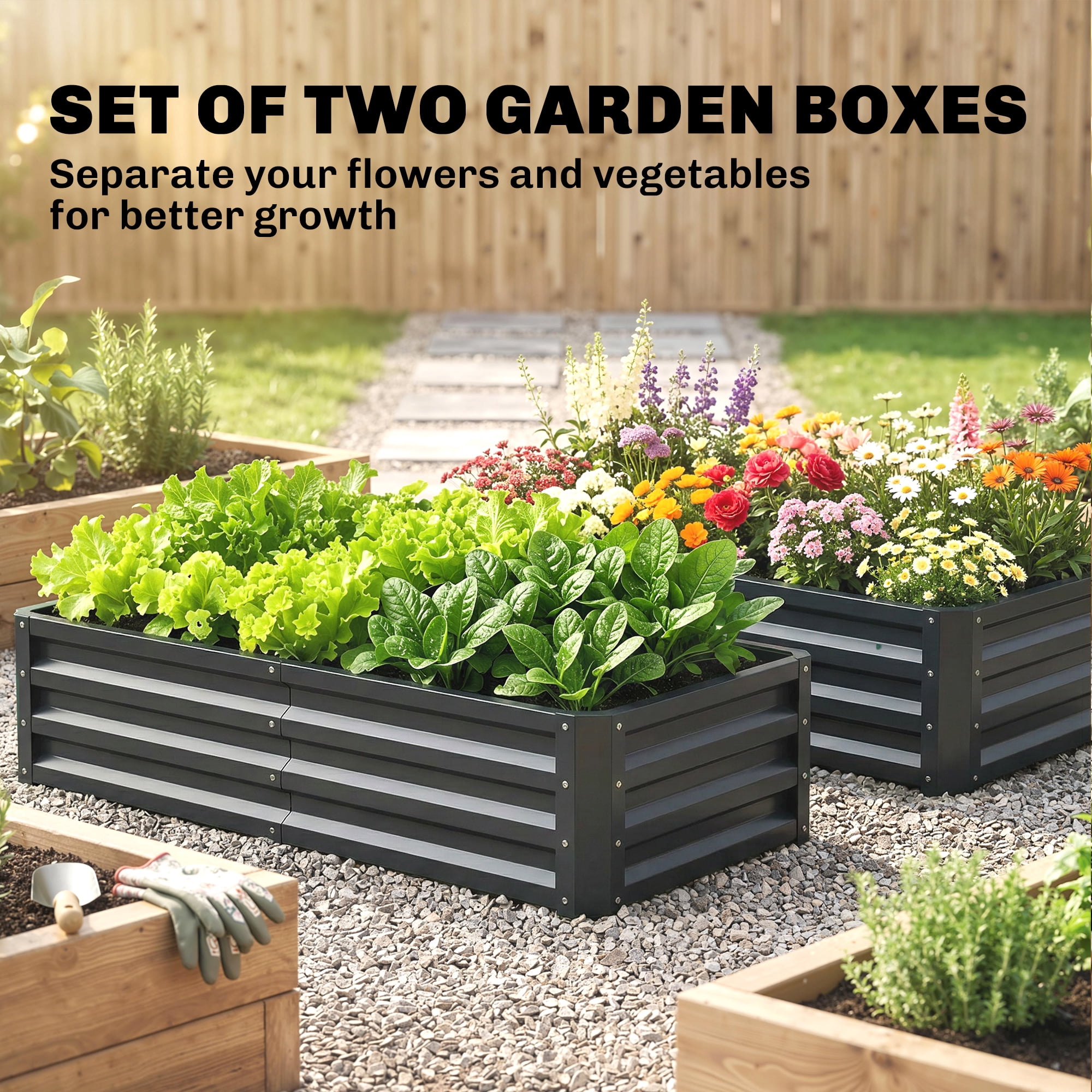 Outsunny 4' x 2' x 1' Galvanized Raised Garden Bed Planter Raised Bed with Steel Frame for Vegetables, Flowers, Plants and Herbs, Gray