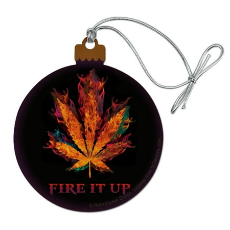 Fire it Up Marijuana Pot Leaf Flames Wood Christmas Tree Holiday