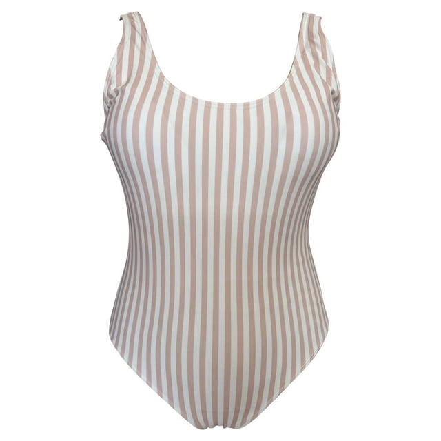 Traje de Baño Ocean Pacific para Mujer Completo, Cuello Redondo, Estampado a Rayas Azul Talla M