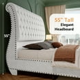 thumbnail image 3 of VanAcc Queen Size Bed Frame, Velvet Upholstered Platform Sleigh Bed With Scroll Headboard & Footboard, Button Tufted, No Box Spring Needed, White, 3 of 9