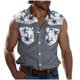 thumbnail image 1 of Camisas de Cuello para Hombres, Moda Casual Día de la Independencia Imprimir Turndown Bolsillos sin Mangas Tanque Deportivo, 1 of 5