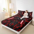 thumbnail image 4 of Manfei Neon Gamepad Twin Sheet Sets,Modern Geometric Plaid Twin Fitted Sheet,Red Black Flat Sheet For Boys Kids,Super Cozy Bedroom Decor,3 Pieces, 4 of 7
