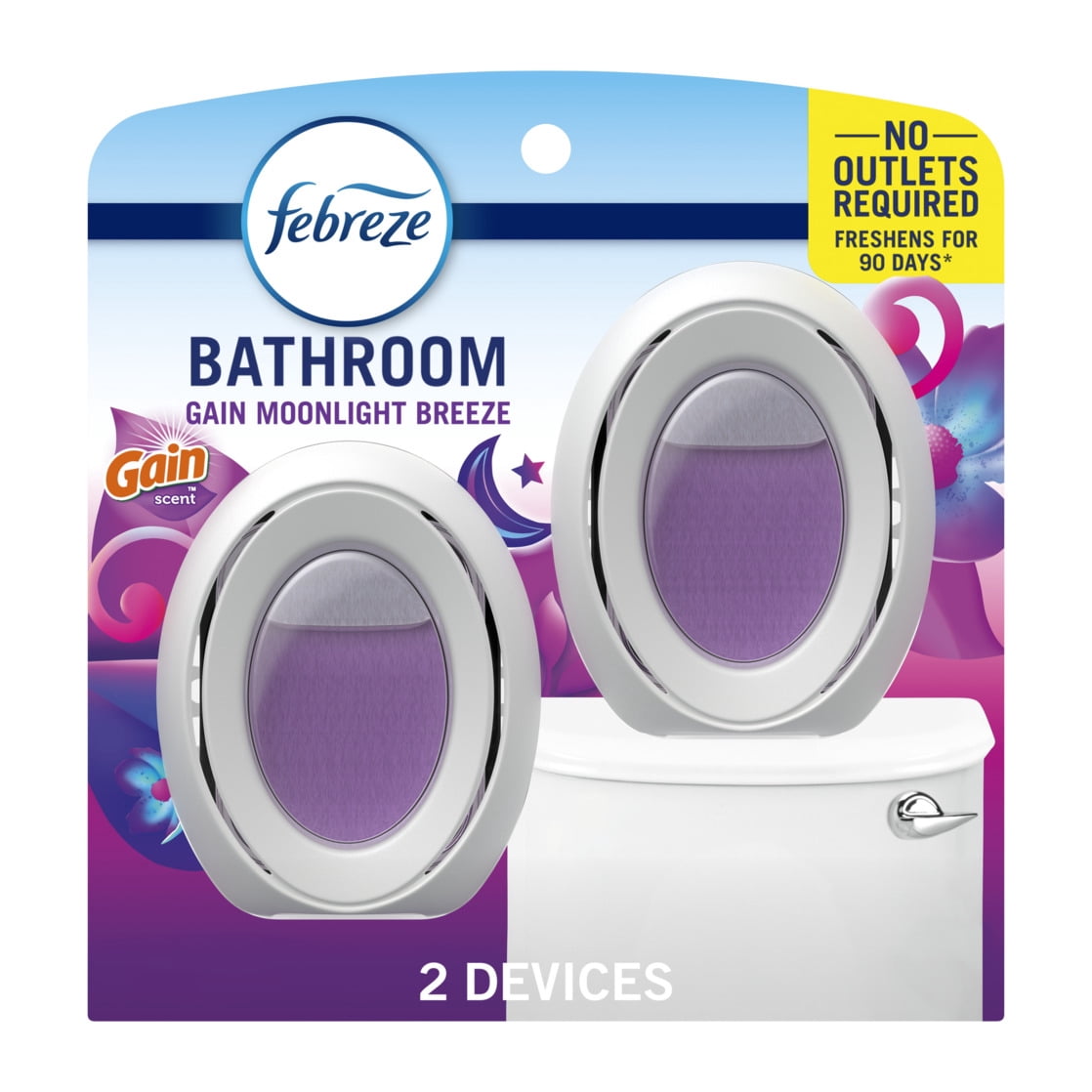 (3 pack) Febreze Bathroom Air Freshener, Gain Moonlight Breeze Scent, 2 Count, Odor-Fighting
