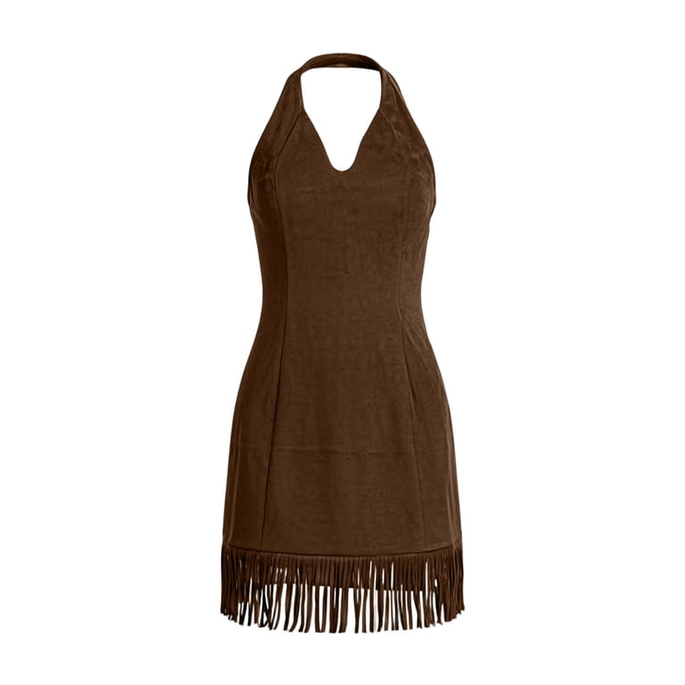 party wear western short dresses Women's Suede Fringe Bodycon Mini Dress, Sleeveless Round Neck Western Cowgirl Asymmetric Hem Dress, Casual Party Club Cocktail Short Dress for Women S-2XL