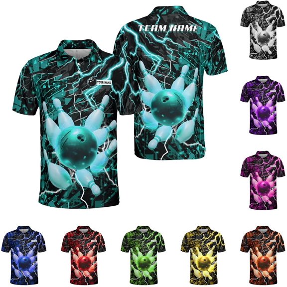 Personalized Name Bowling Polo Shirts 3D for Men and Women, Bowling Shirt, Bowling Shirts for Men Team Bowling Shirt (Cyan, S)