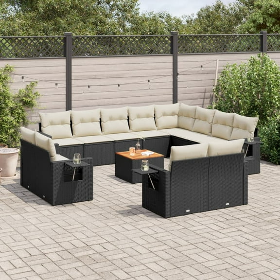 vidaXL Garden Sofa Set Black, Cream White