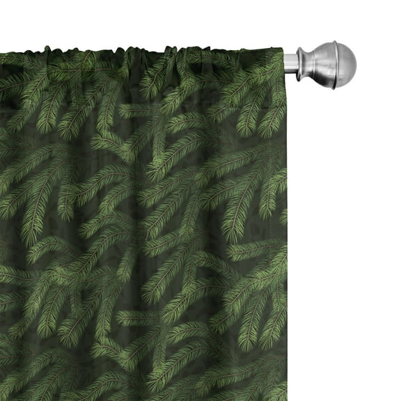 Ambesonne Winter Curtains, Pine Fir Coniferous Tree, Pair of 28"x95", Green Dark Green Caramel
